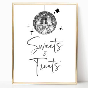 Silver Disco Boll Sweets and Treats Party Sign Poster