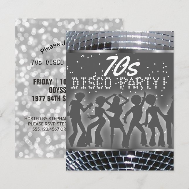 Silver Disco Dance Party | Retro 70:s Temaparty Inbjudningar (Fram/baksida)