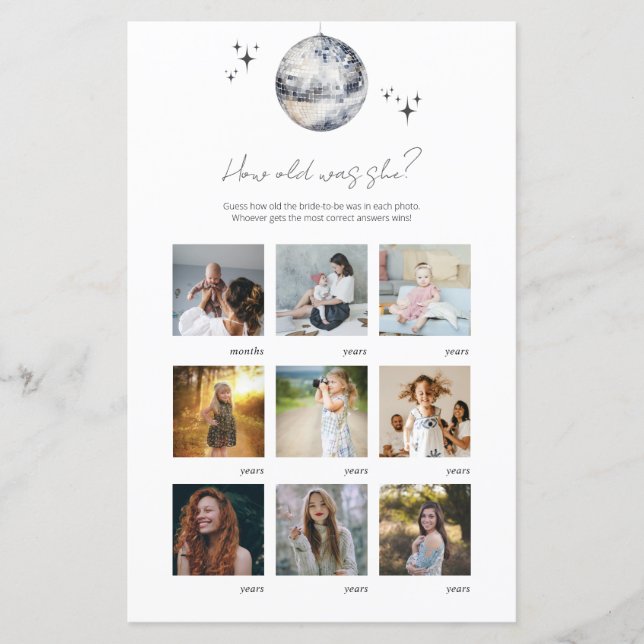 Silver Disco Hur gammal var hon Bröllopsduschspel  (Framsida)