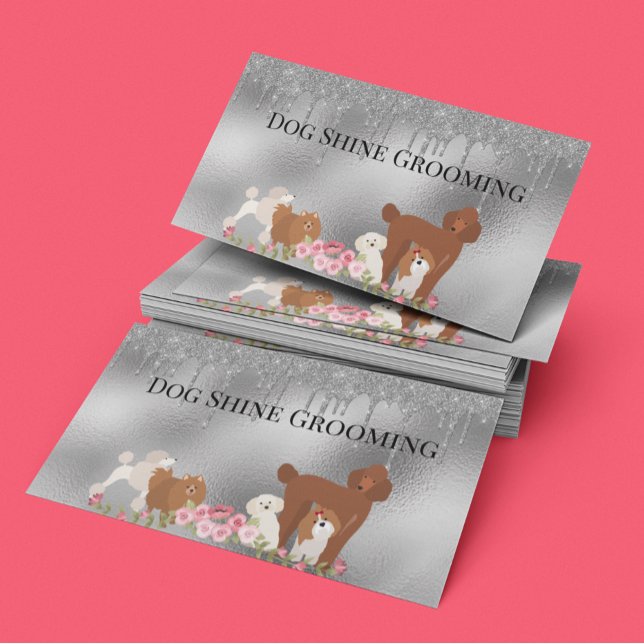 Silver Dog Grooming Glitter Husdjurstjänster Visitkort (Skapare uppladdad)