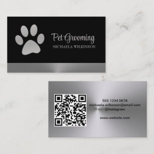 Silver Dog Paw på svart husdjur grooming tjänst Visitkort