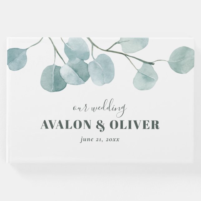 Silver-dollar Eucalyptus Bröllop Gästböcker (Framsida)