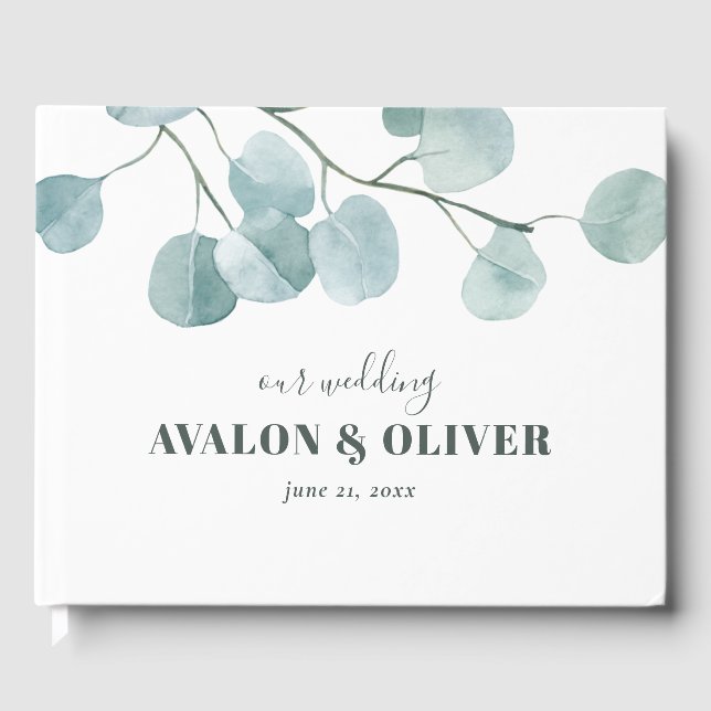 Silver-dollar Eucalyptus Bröllop Gästböcker (Framsida)