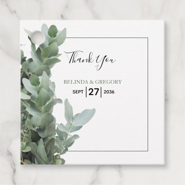 Silver-dollar Eucalyptus Bröllop Gift Gåvor Etiketter (Framsida)