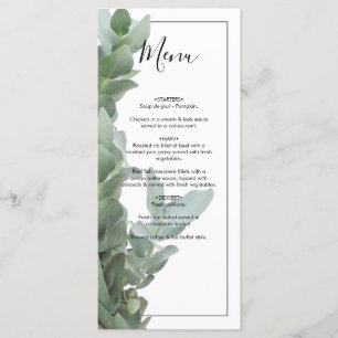 Silver-dollar Eucalyptus Bröllop Menu Meny