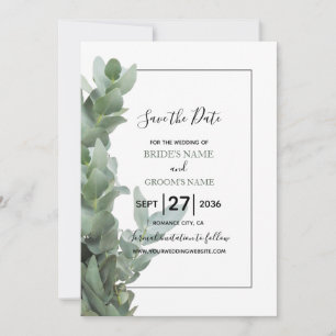 Silver-dollar Eucalyptus Bröllop spara datum Datumet
