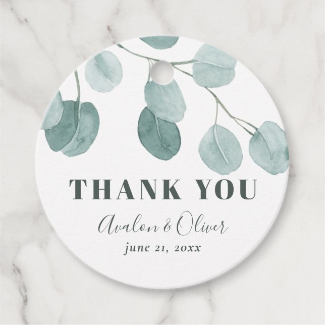 Silver-dollar Eucalyptus Bröllop Tack Gåvor Etiketter (Framsida)