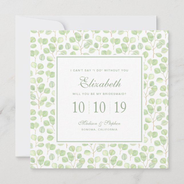 Silver dollar Eucalyptus och Grenar - Bridesmaid Inbjudningar (Framsida)