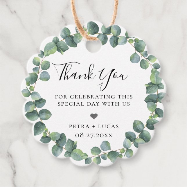 Silver Dollar Eucalyptus Utandning Gåvor Etiketter (Framsida)