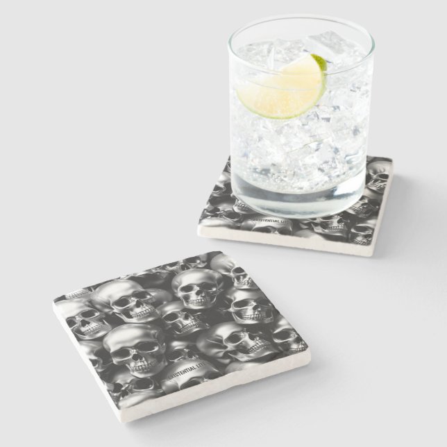 SILVER Döskallar bevakning av EXISTENTISKA LITE- Stenunderlägg (Sidan)