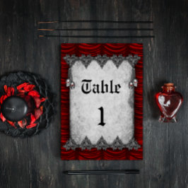 Silver Döskallar Blood Red Silke Gothic Bröllop Bordsnummer