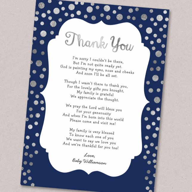 Silver Dots navy boybabydusch tackkort Inbjudningar (Skapare uppladdad)