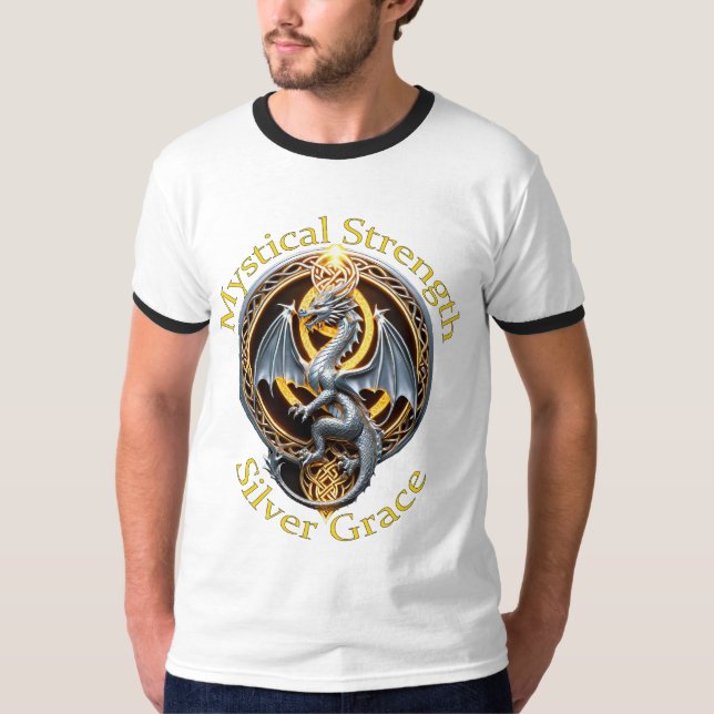 Silver Dragon Mystical Strength Silver Grace T Shirt (Framsida)