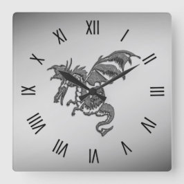 Silver Dragon Roman Numerals Fyrkantig Klocka