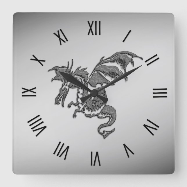 Silver Dragon Roman Numerals Fyrkantig Klocka (Framsida)