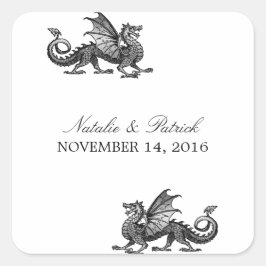Silver Dragon Wedding Stickers Fyrkantigt Klistermärke