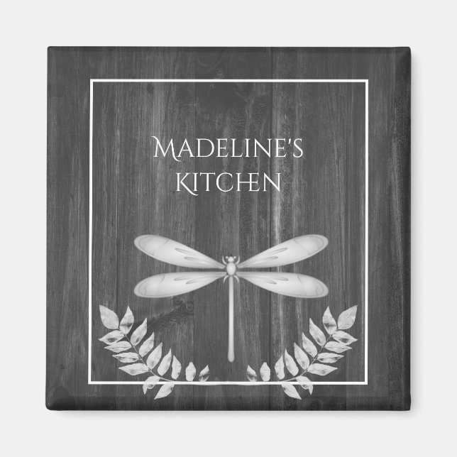 Silver Dragonfly Rustic Magnet (Framsidan)