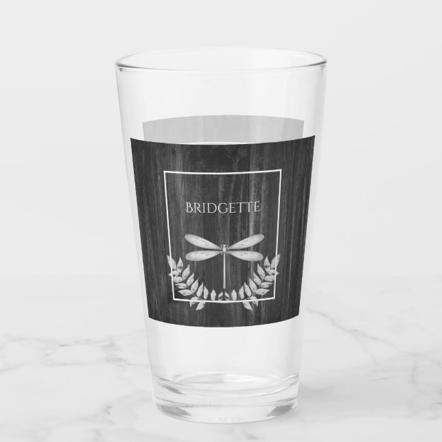 Silver Dragonfly Rustic Personlig Glass Glaskopp (Framsida)