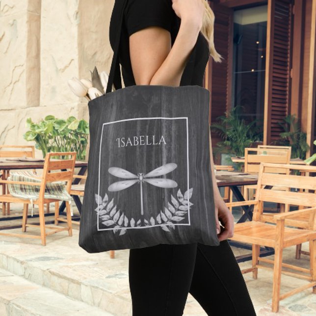 Silver Dragonfly Rustic Personlig Tote Bag Tygkasse (Silver Dragonfly Rustic Personalized Tote Bag)