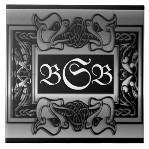 "Silver Dragons Band" 3 Initial Monogrampanel Kakelplatta