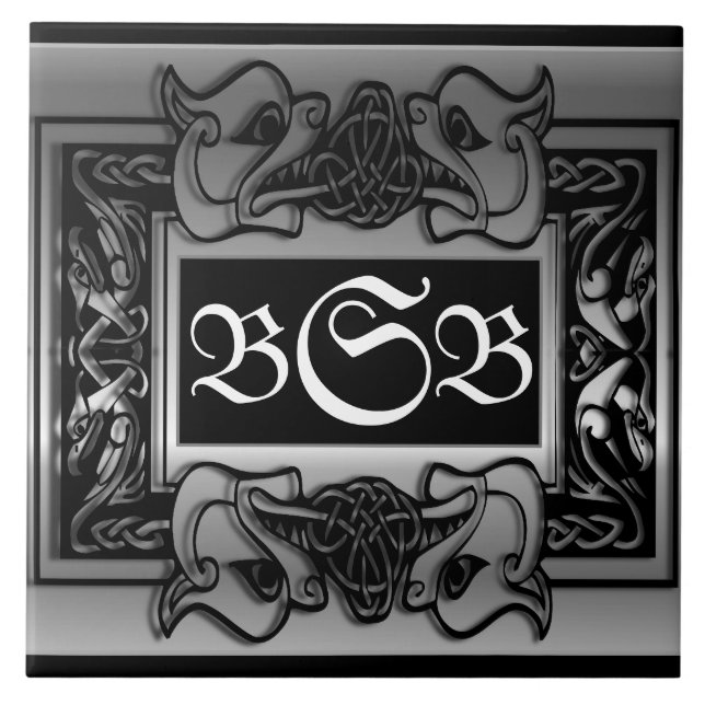 "Silver Dragons Bandeand" 3 Initial monogrampanel Kakelplatta (Framsidan)