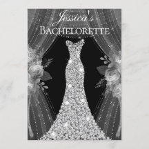 Silver Dress Blommigt Elegant Bachelorette Inbjuda