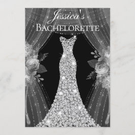 Silver Dress Blommigt Elegant Bachelorette Inbjuda Inbjudningar