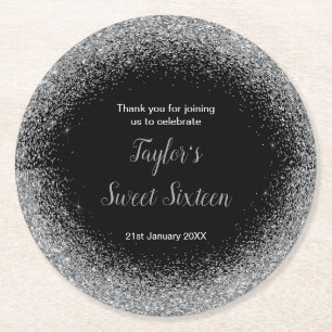 Silver Dress Faux Glitter Sweet 16 Birthday Underlägg Papper Rund