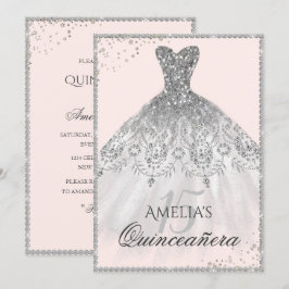 Silver Dress Gnistra 15 Quinceanera-inbjudan Inbjudningar