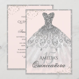 Silver Dress Gnistra 15 Quinceanera-inbjudan Inbjudningar
