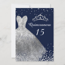 Silver Dress Gown Navy Quinceanera Party 15:e