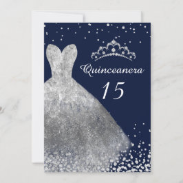 Silver Dress Gown Navy Quinceanera Party 15:e Inbjudningar
