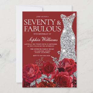 Silver Dress Gown Red Blommigt 70:e Födelsedagsfes Inbjudningar