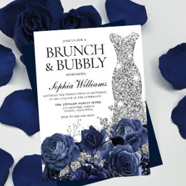 Silver Dress Navy Brunch & Bubly Möhippa Inbjudningar