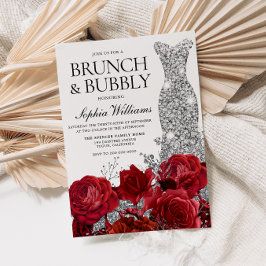 Silver Dress Röd ros Brunch BubLY Möhippa Inbjudningar