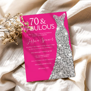 Silver Dress Rosa 70 & Fabulous 70:e födelsedagen Inbjudningar