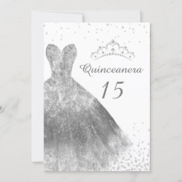 Silver Dress & Tiara Quinceanera 15:e födelsedagen Inbjudningar
