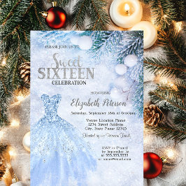 Silver Dress Winter Wonderland Sweet 16 Party Inbjudningar