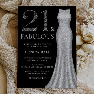 Silver Dress Womans 21:a födelsedag Party Inbjudningar
