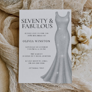 Silver Dress Womans 70:e Födelsedagsfesten Inbjudningar