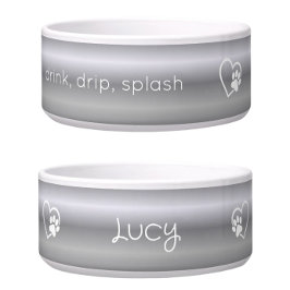 Silver 'drink drip splash' Dog Name Bowl