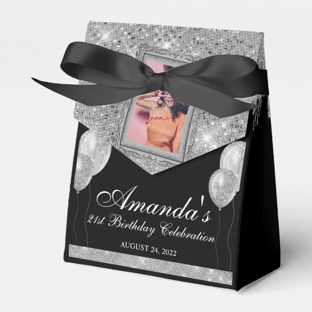 Silver Drip Glamour Foto Favor Box Presentaskar (Framsidan Sidan)