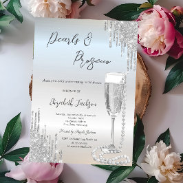 Silver Drips Pärlor Prosecco Bröllopsdusch Inbjudningar