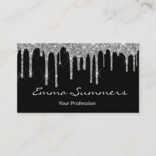 Silver Drips Svart Elegant Unik Anpassad Visitkort