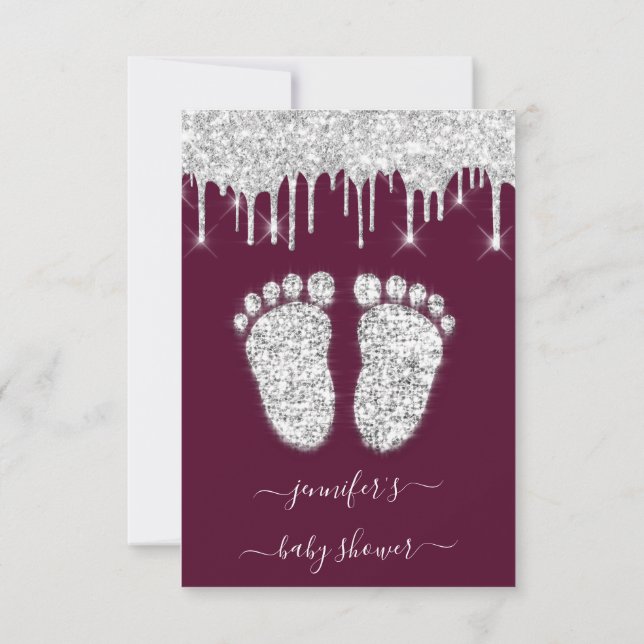Silver-drivrutiner Burgundy Pojke Shower Feet Inbjudningar (Baksida)