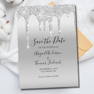 Silver Droppande Glitter Glam Trendig Elegant Spara Datumet
