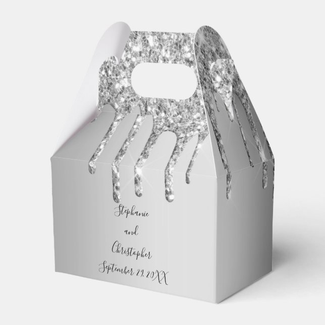 Silver droppande glitter Glitterdroppar Bröllop  Presentaskar (Framsidan Sidan)