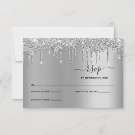 Silver Droppande Glitterdroppar Elegant Bröllop RS OSA Kort