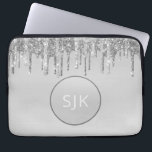 Silver-droppning Glitter Girly Monogrammad Laptop Fodral<br><div class="desc">Girly Silver Faux-utskjutning av Monogram bärbar dator Glitter och Gnistra Elegant  Fodral. Det här monogrammade fodral kan anpassas så att det omfattar ditt första och första namn.</div>