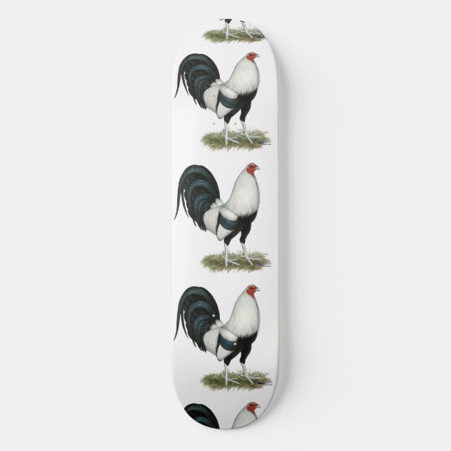 Silver Duckwing Gamecock Old School Skateboard Bräda 18 Cm (Framsida)